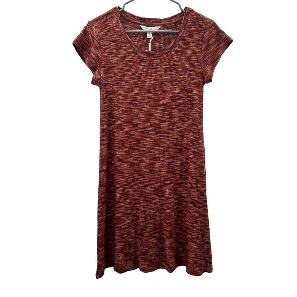 Market & Spruce Allison Burgundy Red‎ & Orange Space Dye Short Sleeve Mini Dress
